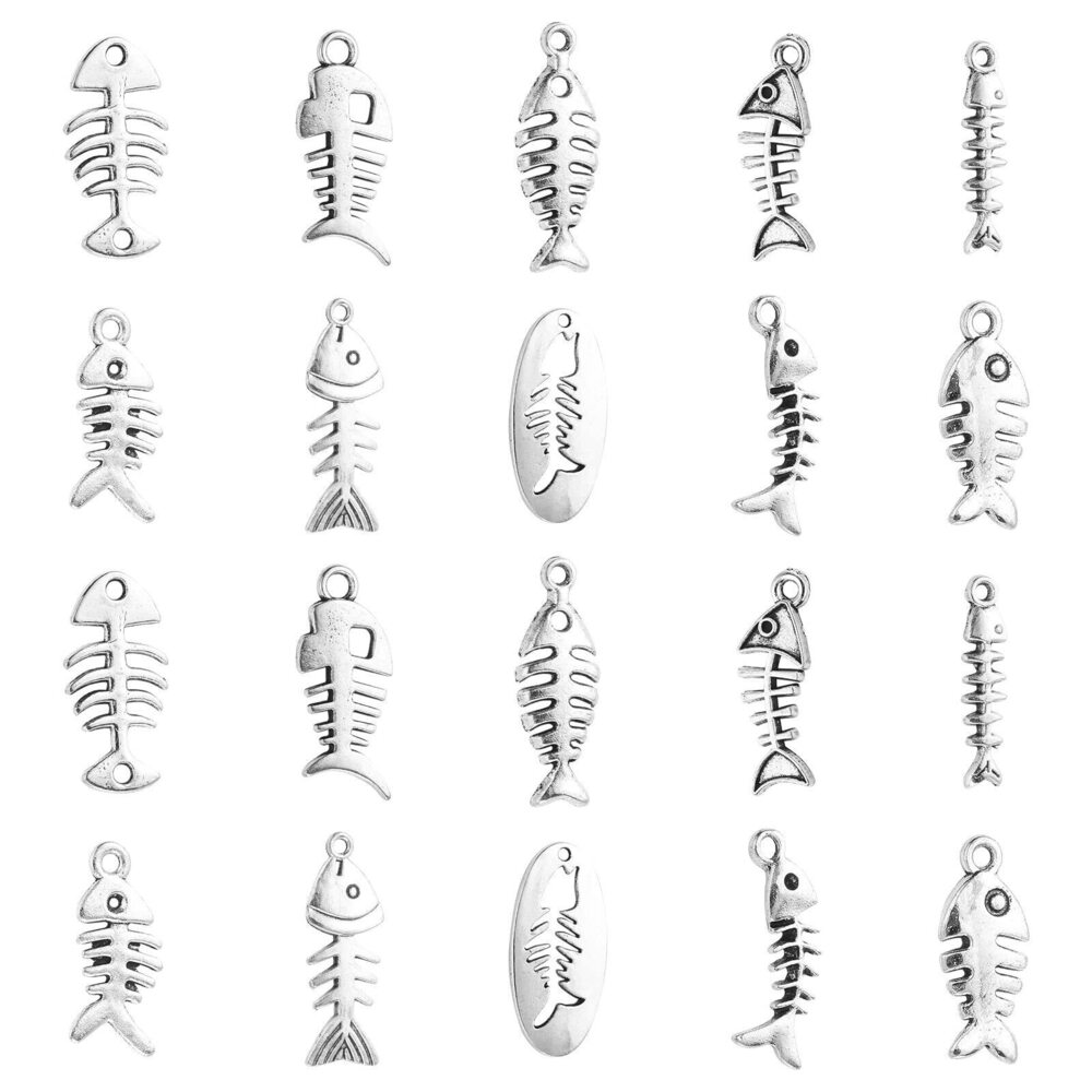 1368 100 Pcs 10 Styles Ocean Marine Life Fish Bone Fishbone Charms